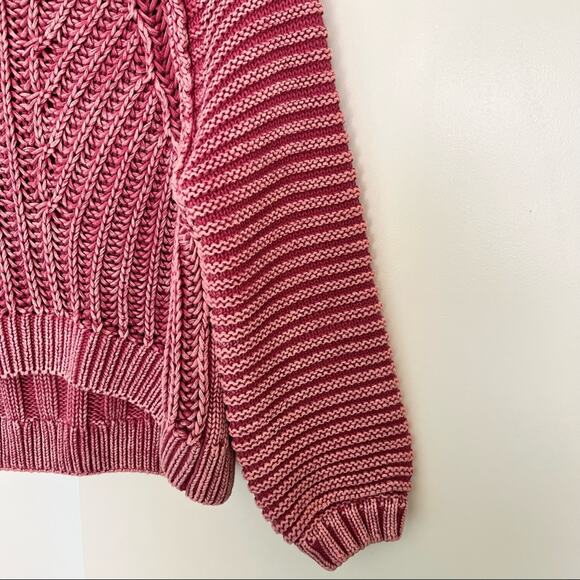 Free People Sweetheart Mock Neck Pink Sweater Size XS Jumper Chunky Knit Boho - Picture 7 of 10